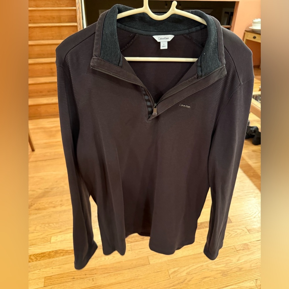 Calvin Klein Men’s Quarter Zip Pullover Sweater Chocolate Brown Size S
